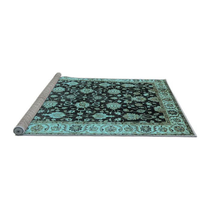 Sideview of Machine Washable Oriental Light Blue Traditional Rug, wshurb2949lblu