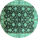 Round Machine Washable Oriental Turquoise Traditional Area Rugs, wshurb2949turq