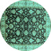 Round Oriental Turquoise Traditional Rug, urb2949turq