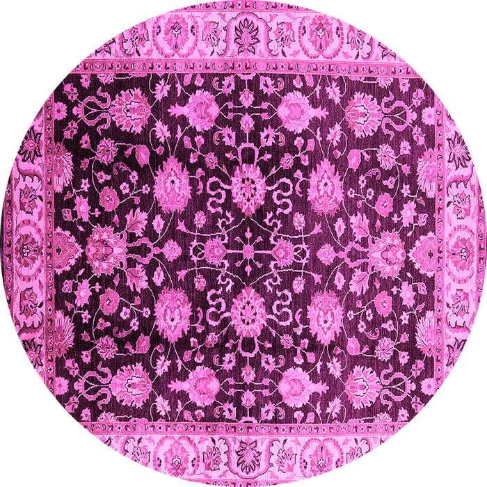 Round Machine Washable Oriental Pink Traditional Rug, wshurb2949pnk