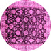 Round Machine Washable Oriental Pink Traditional Rug, wshurb2949pnk