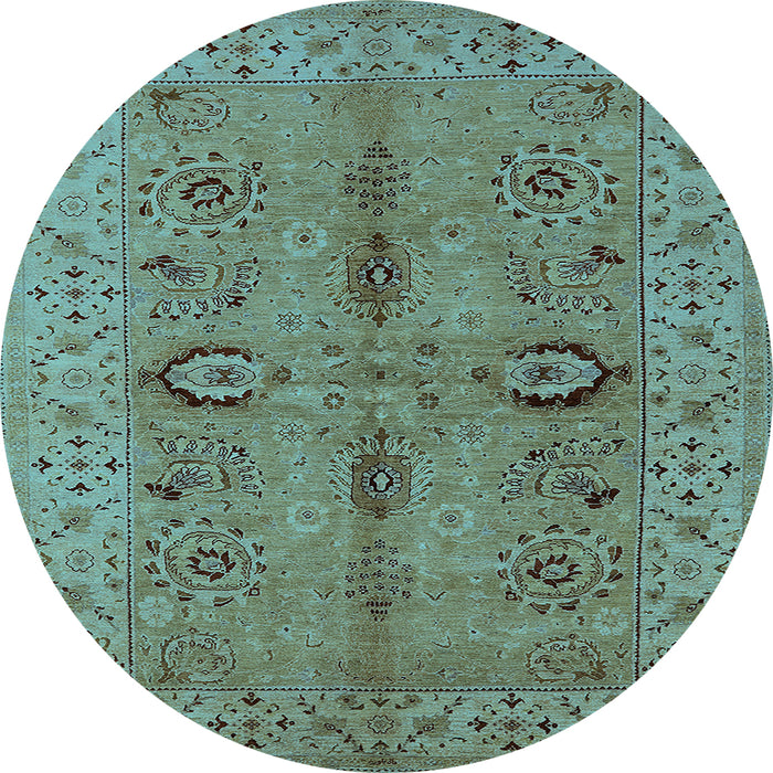 Round Machine Washable Oriental Light Blue Traditional Rug, wshurb2950lblu