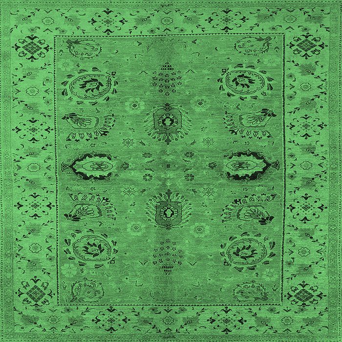 Square Machine Washable Oriental Emerald Green Traditional Area Rugs, wshurb2950emgrn