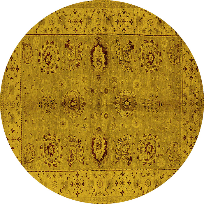 Round Machine Washable Oriental Yellow Traditional Rug, wshurb2950yw