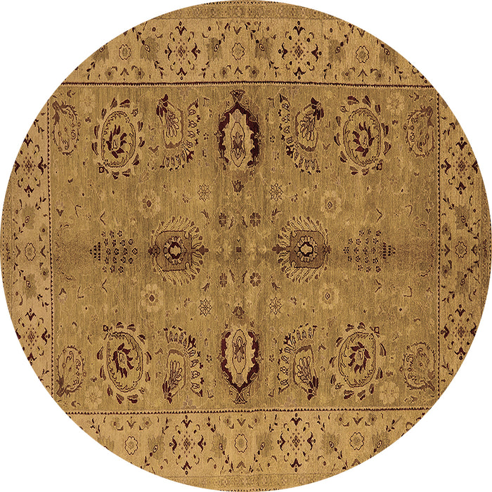 Round Oriental Brown Traditional Rug, urb2950brn