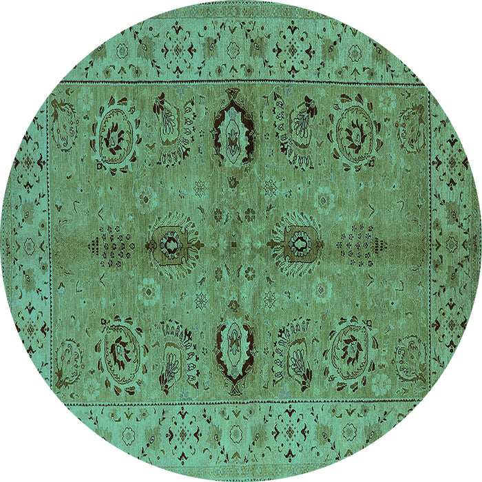 Round Oriental Turquoise Traditional Rug, urb2950turq