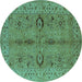 Round Oriental Turquoise Traditional Rug, urb2950turq