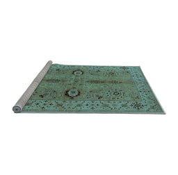 Sideview of Machine Washable Oriental Light Blue Traditional Rug, wshurb2950lblu