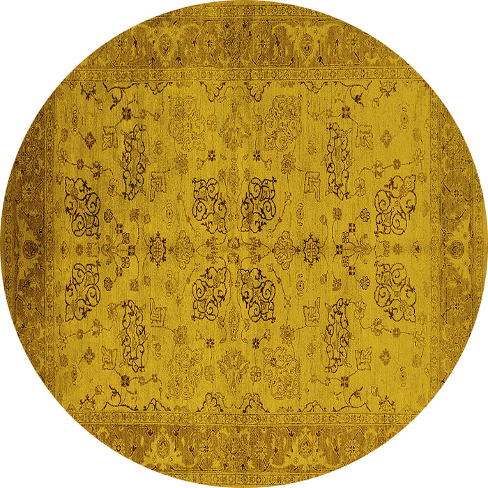 Round Machine Washable Oriental Yellow Traditional Rug, wshurb2951yw