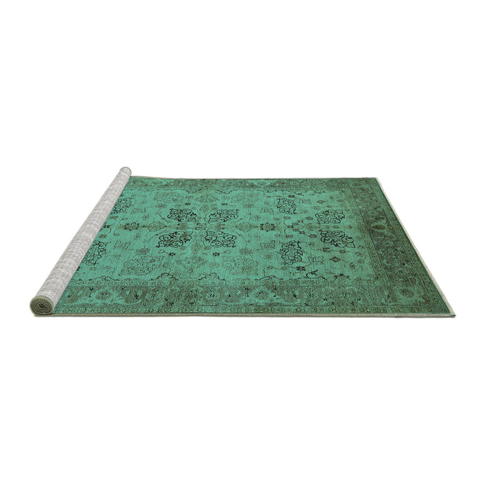 Sideview of Machine Washable Oriental Turquoise Traditional Area Rugs, wshurb2951turq