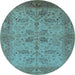 Round Oriental Light Blue Traditional Rug, urb2951lblu