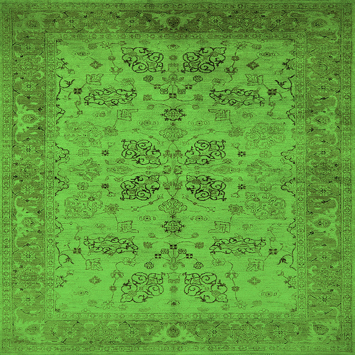 Square Machine Washable Oriental Green Traditional Area Rugs, wshurb2951grn