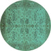 Round Oriental Turquoise Traditional Rug, urb2951turq