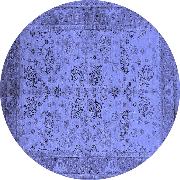 Round Machine Washable Oriental Blue Traditional Rug, wshurb2951blu