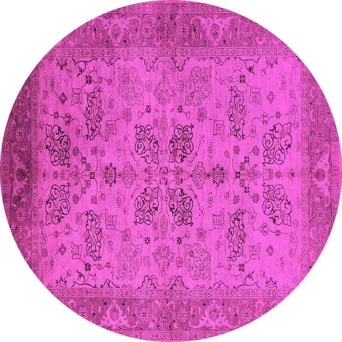 Round Machine Washable Oriental Pink Traditional Rug, wshurb2951pnk