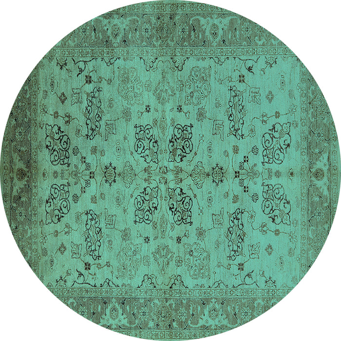 Round Machine Washable Oriental Turquoise Traditional Area Rugs, wshurb2951turq