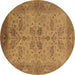 Round Oriental Brown Traditional Rug, urb2951brn