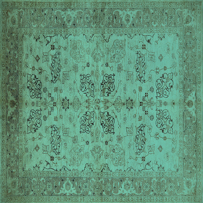 Square Oriental Turquoise Traditional Rug, urb2951turq