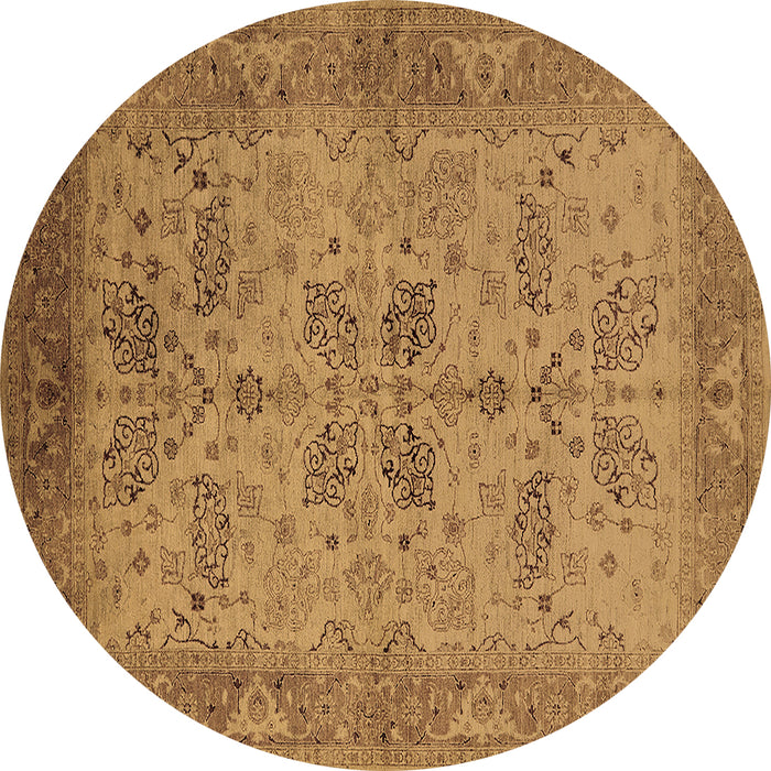 Round Machine Washable Oriental Brown Traditional Rug, wshurb2951brn