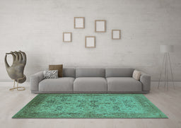 Machine Washable Oriental Turquoise Traditional Area Rugs in a Living Room,, wshurb2951turq