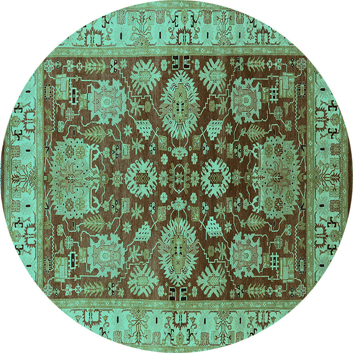 Round Machine Washable Oriental Turquoise Traditional Area Rugs, wshurb2952turq