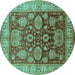 Round Machine Washable Oriental Turquoise Traditional Area Rugs, wshurb2952turq