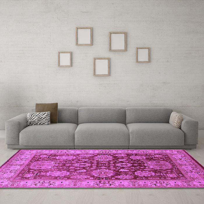 Machine Washable Oriental Purple Traditional Area Rugs in a Living Room, wshurb2952pur