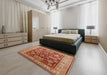 Mid-Century Modern Brown Sand Brown Oriental Rug in a Bedroom, urb2952