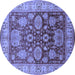 Round Machine Washable Oriental Blue Traditional Rug, wshurb2952blu