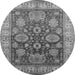 Round Machine Washable Oriental Gray Traditional Rug, wshurb2952gry