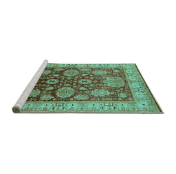 Sideview of Machine Washable Oriental Turquoise Traditional Area Rugs, wshurb2952turq