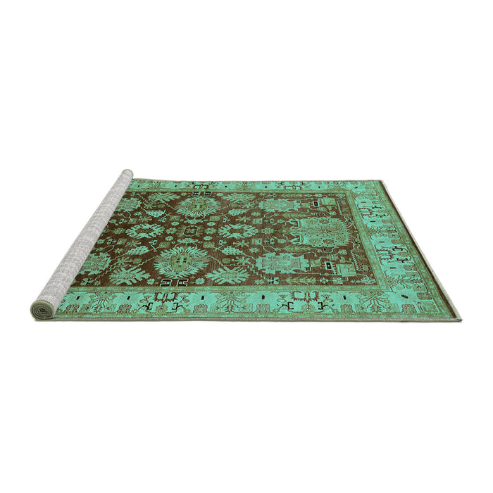 Sideview of Machine Washable Oriental Turquoise Traditional Area Rugs, wshurb2952turq