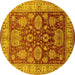 Round Oriental Yellow Traditional Rug, urb2952yw