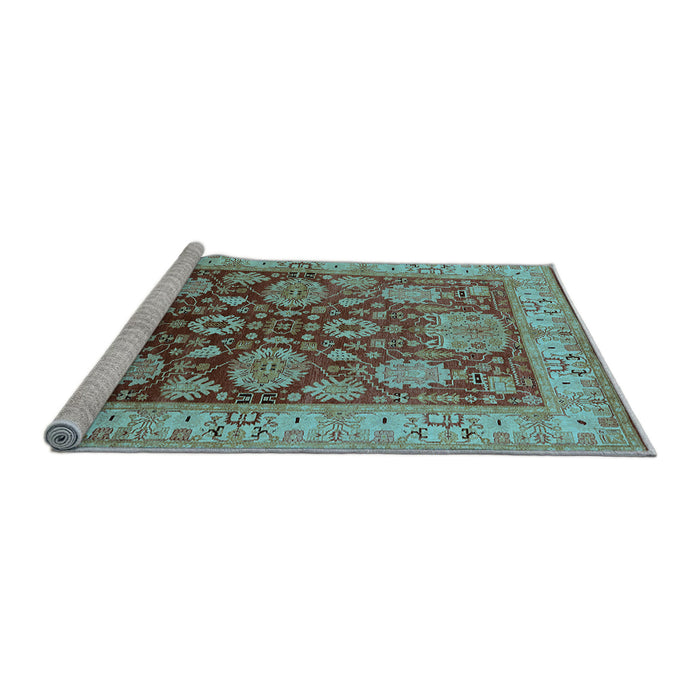 Sideview of Machine Washable Oriental Light Blue Traditional Rug, wshurb2952lblu