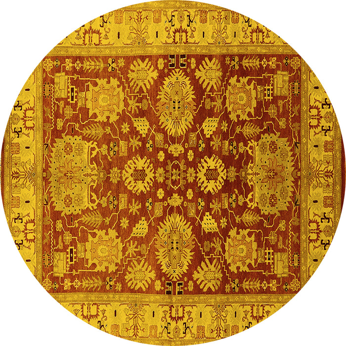 Round Machine Washable Oriental Yellow Traditional Rug, wshurb2952yw