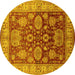 Round Machine Washable Oriental Yellow Traditional Rug, wshurb2952yw