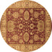 Round Machine Washable Oriental Brown Traditional Rug, wshurb2952brn