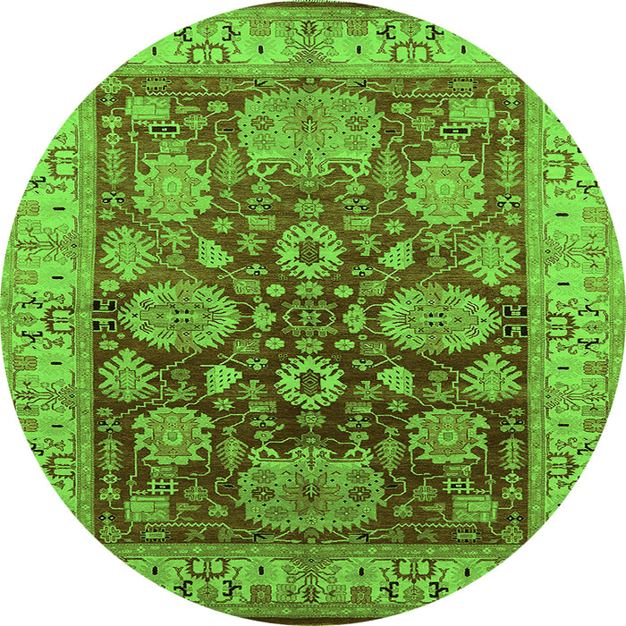 Round Machine Washable Oriental Green Traditional Area Rugs, wshurb2952grn