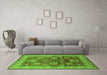 Machine Washable Oriental Green Traditional Area Rugs in a Living Room,, wshurb2952grn