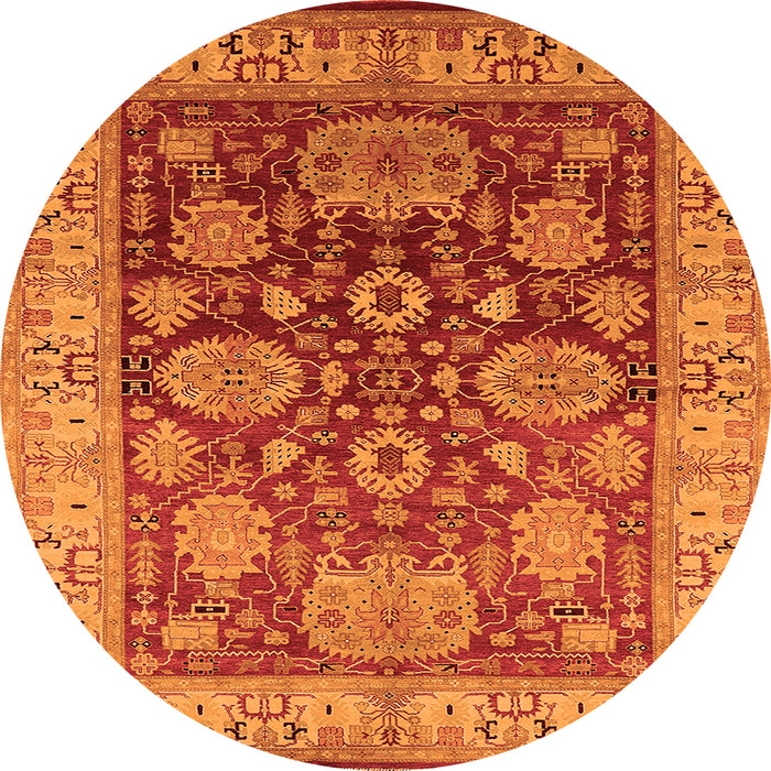 Round Machine Washable Oriental Orange Traditional Area Rugs, wshurb2952org