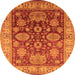 Round Machine Washable Oriental Orange Traditional Area Rugs, wshurb2952org