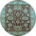 Round Oriental Light Blue Traditional Rug, urb2952lblu