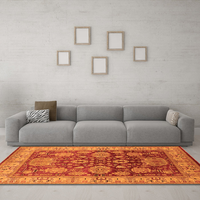 Machine Washable Oriental Orange Traditional Area Rugs in a Living Room, wshurb2952org