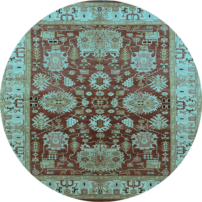 Round Machine Washable Oriental Light Blue Traditional Rug, wshurb2952lblu