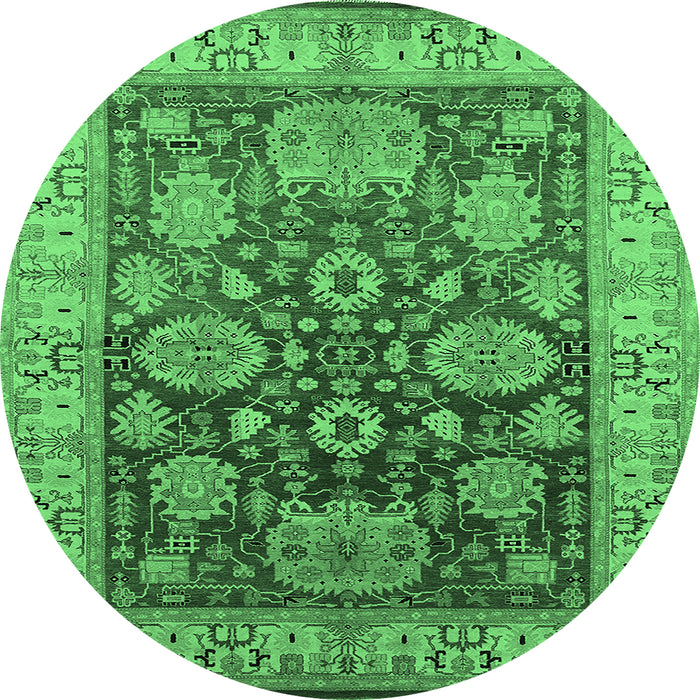 Round Oriental Emerald Green Traditional Rug, urb2952emgrn