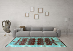 Machine Washable Oriental Light Blue Traditional Rug in a Living Room, wshurb2953lblu