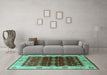 Machine Washable Oriental Turquoise Traditional Area Rugs in a Living Room,, wshurb2953turq