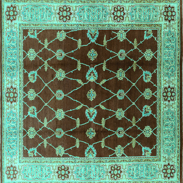Square Machine Washable Oriental Turquoise Traditional Area Rugs, wshurb2953turq