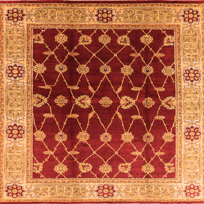 Square Machine Washable Oriental Orange Traditional Area Rugs, wshurb2953org
