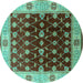 Round Machine Washable Oriental Turquoise Traditional Area Rugs, wshurb2953turq